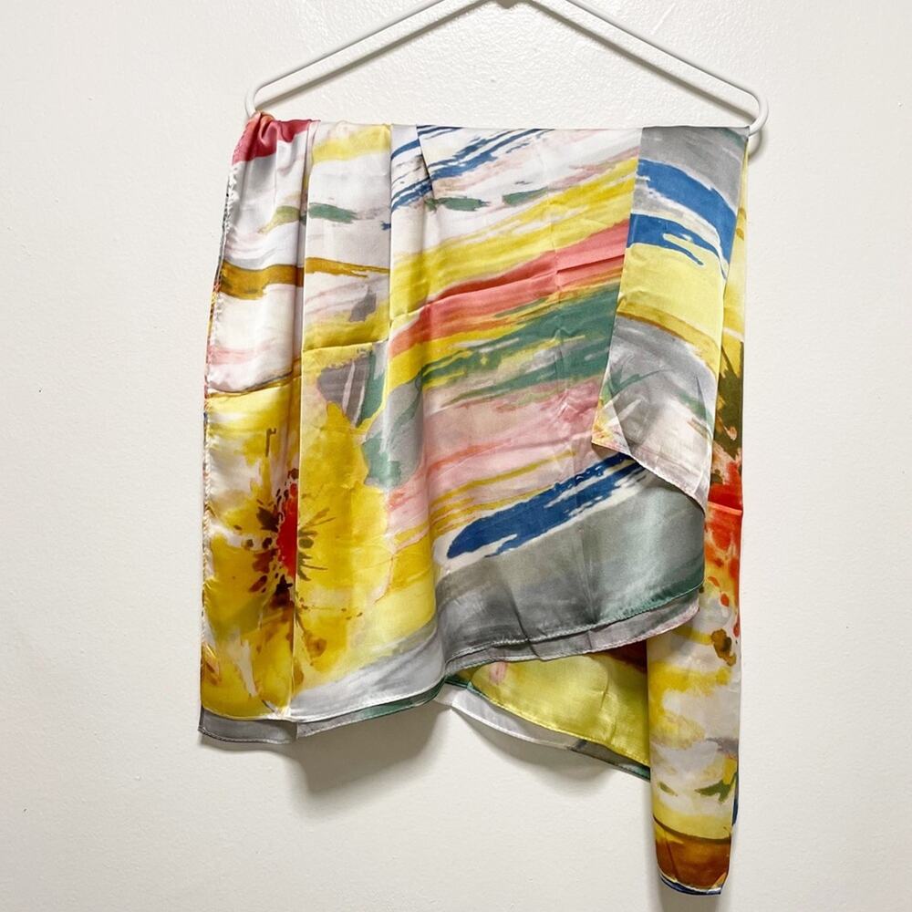 Floral Watercolor Silk Viscose Blend Scarf